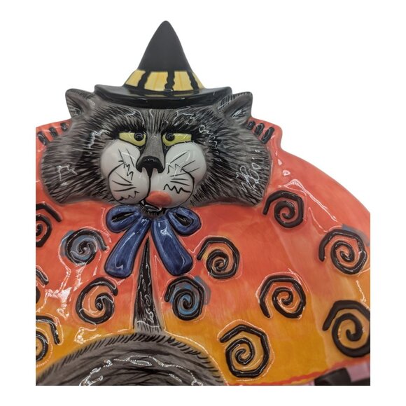 Fitz & Floyd Kitty Witches Canape Plate Handcrafted Halloween Decor Cat Spiders - Picture 2 of 10